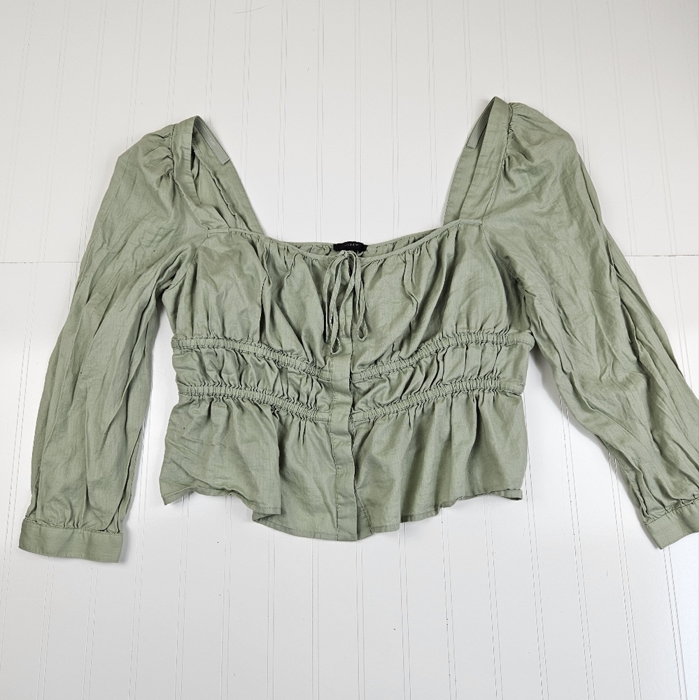 J. Crew cinched waist peasant cropped blouse